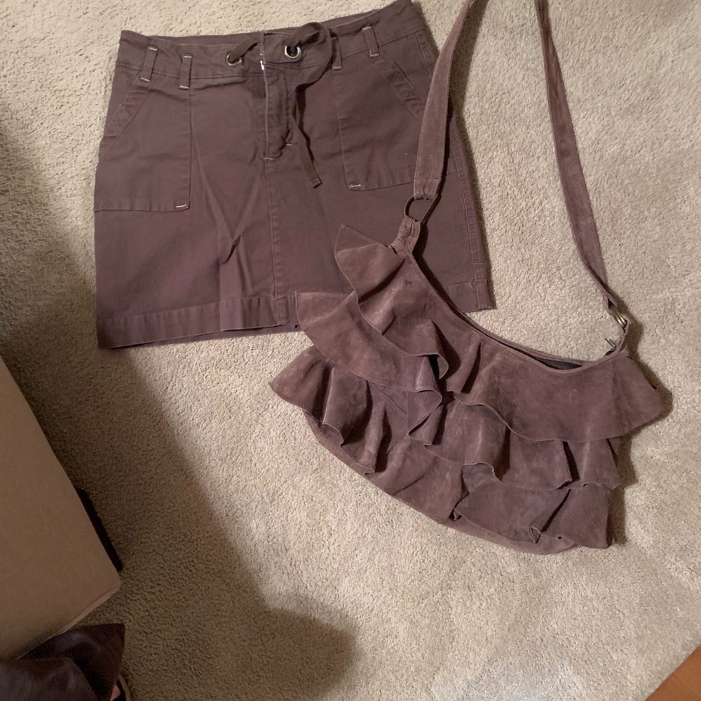 Brown Lee skort and brown suede purse